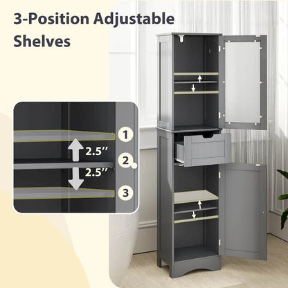 Costway Bathroom Tall Cabinet Freestanding Linen Tower with Doors & - See Details