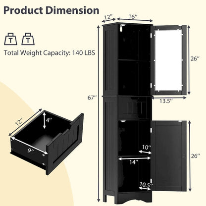 Costway Bathroom Tall Cabinet Freestanding Linen Tower with Doors & - See Details