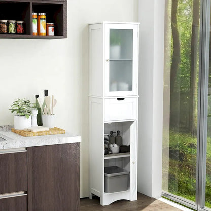 Costway Bathroom Tall Cabinet Freestanding Linen Tower with Doors & - See Details