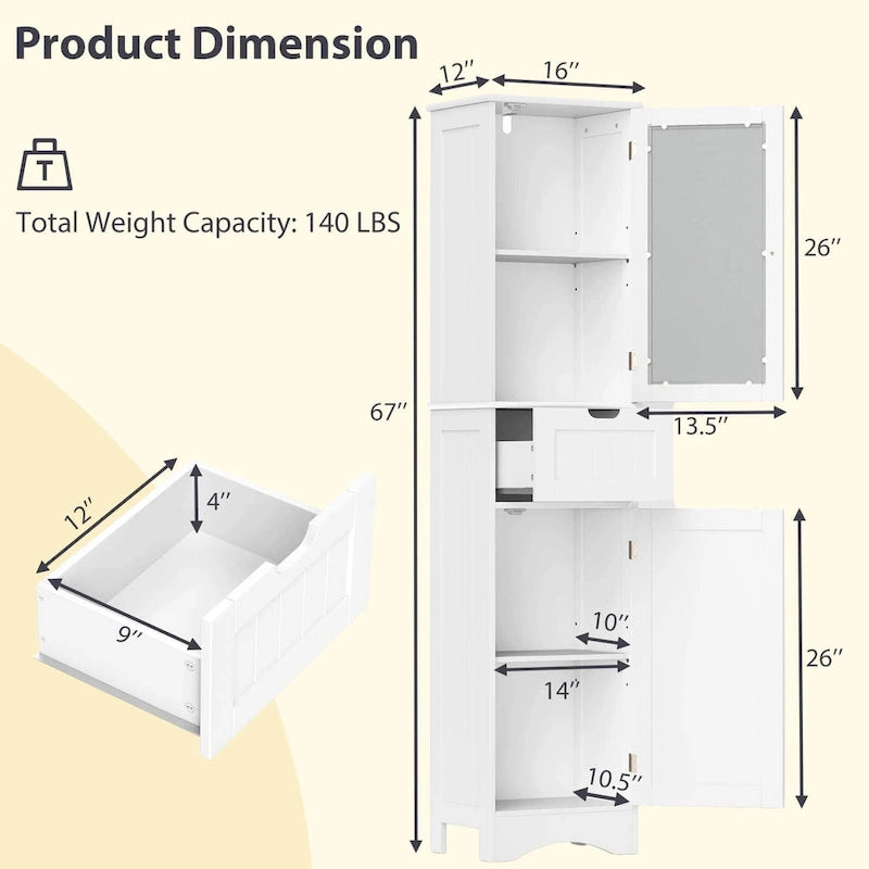 Costway Bathroom Tall Cabinet Freestanding Linen Tower with Doors & - See Details