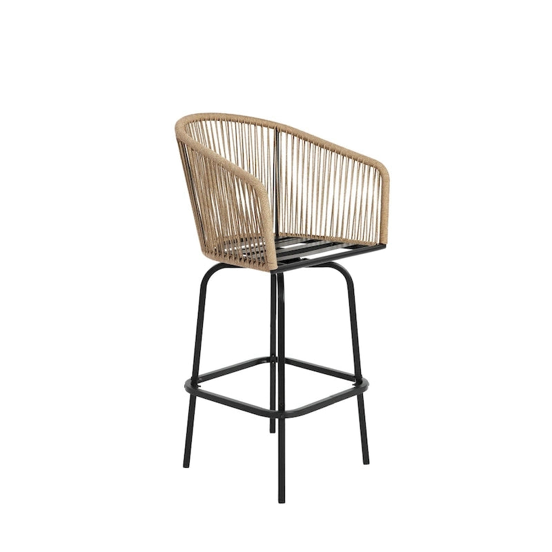 Outdoor Patio Bar Stools Set of 4 with Armrests, All Weather Rattan Bar Chairs with Backrest for Backyard, Garden, Pool, Balcony