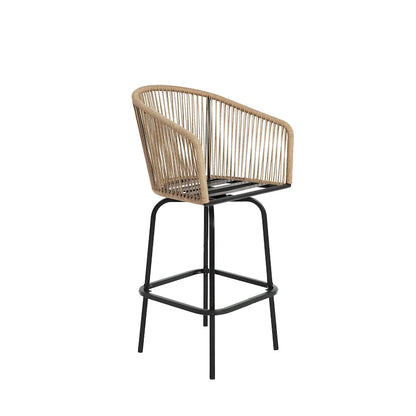 Outdoor Patio Bar Stools Set of 4 with Armrests, All Weather Rattan Bar Chairs with Backrest for Backyard, Garden, Pool, Balcony