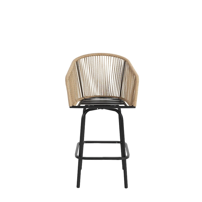 Outdoor Patio Bar Stools Set of 4 with Armrests, All Weather Rattan Bar Chairs with Backrest for Backyard, Garden, Pool, Balcony