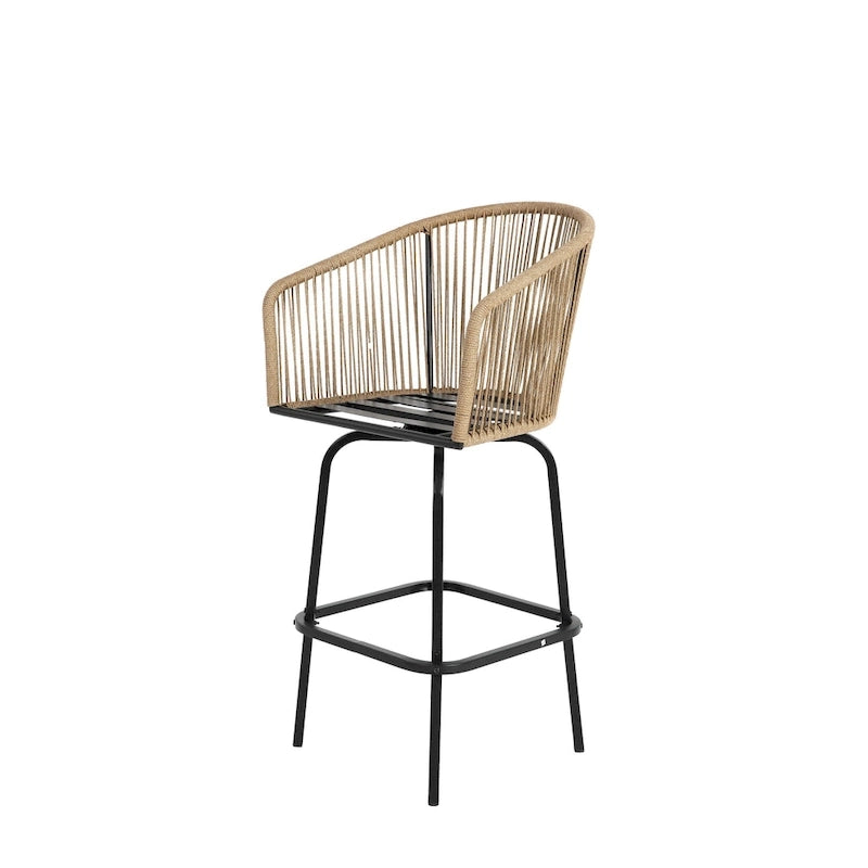 Outdoor Patio Bar Stools Set of 4 with Armrests, All Weather Rattan Bar Chairs with Backrest for Backyard, Garden, Pool, Balcony