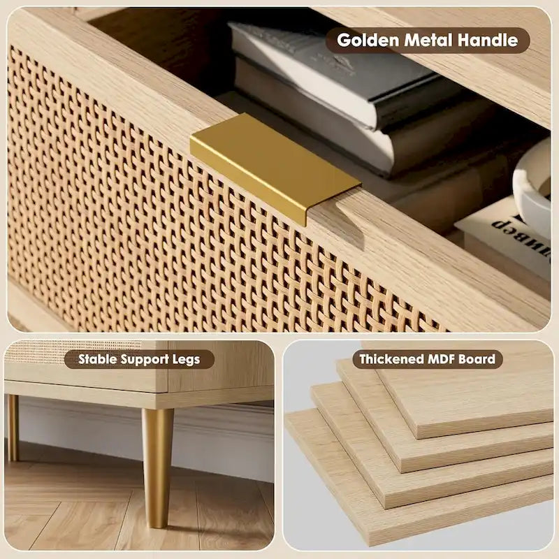 6 Drawer Dresser for Bedroom, Rattan Chest of Drawers