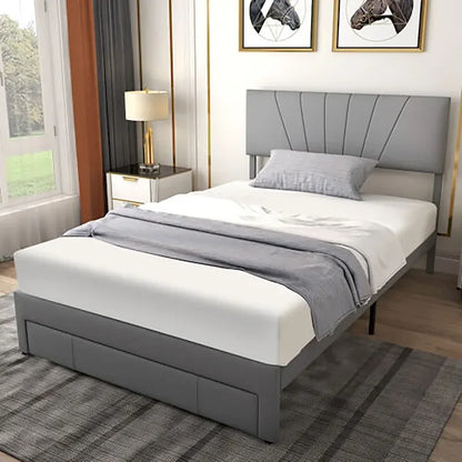 Gymax Full/Queen Upholstered Bed Frame Platform Bed with Drawer &