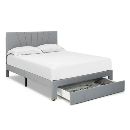 Gymax Full/Queen Upholstered Bed Frame Platform Bed with Drawer &