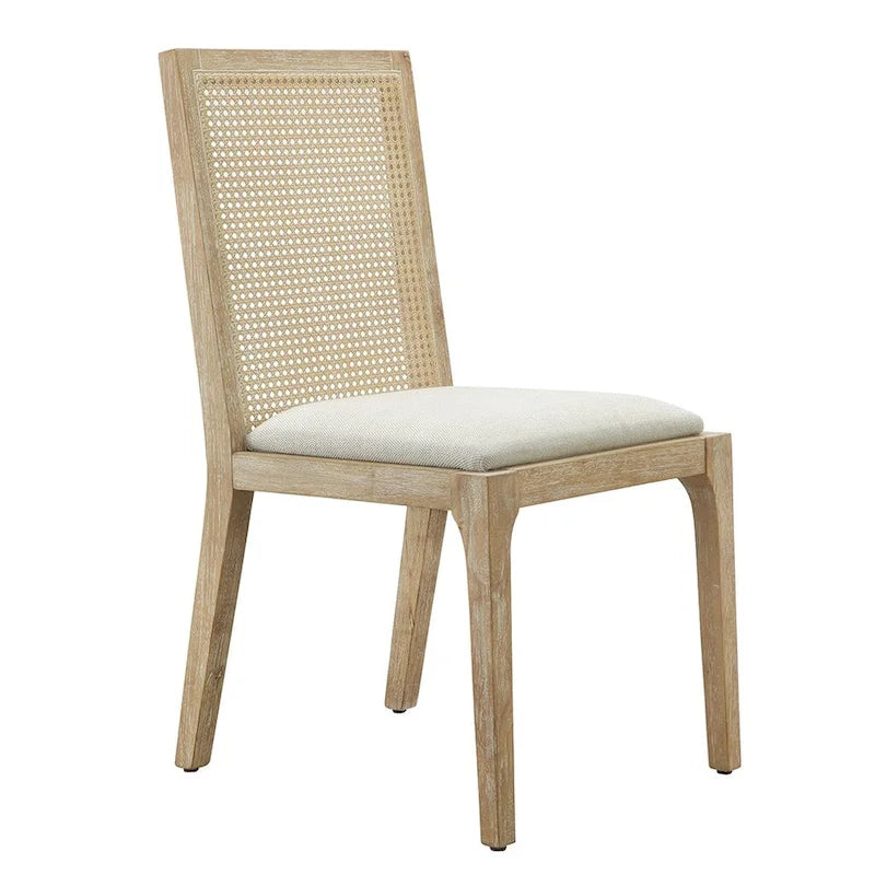 Rattan Hollow Backrest Upholstered Dining Chair Side Chair Set of 2