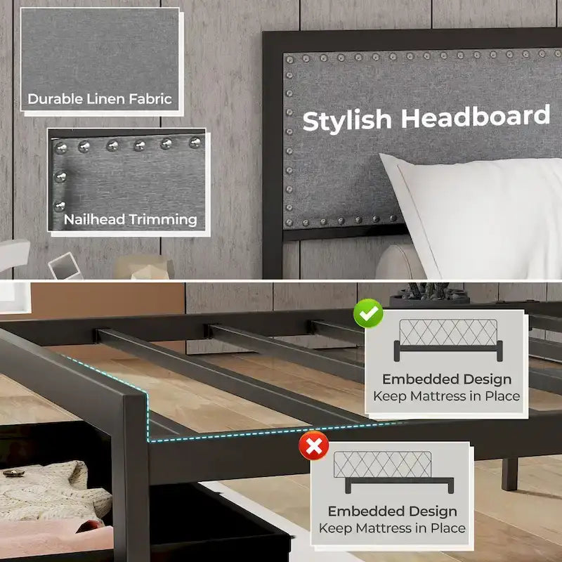 Gymax Twin Size Bed Frame w/ Storage Drawer Metal Platform Bed w/ LED