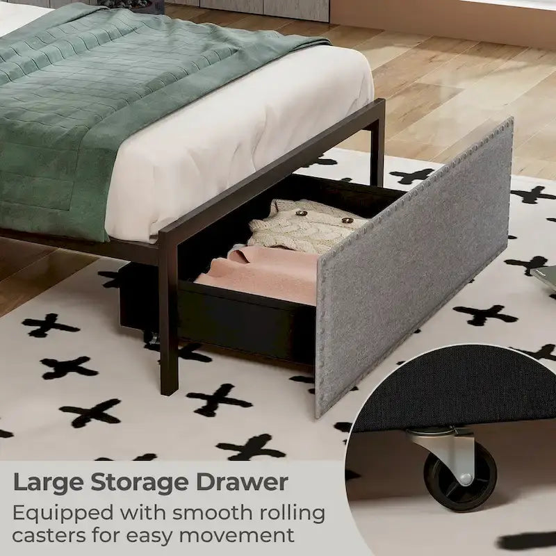 Gymax Twin Size Bed Frame w/ Storage Drawer Metal Platform Bed w/ LED