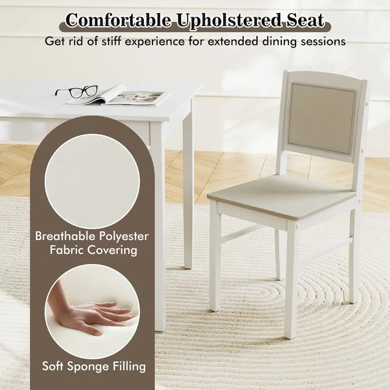 Gymax 5 PCS Dining Table Set for 4 w/Rubber Wood Legs Upholstered Seat