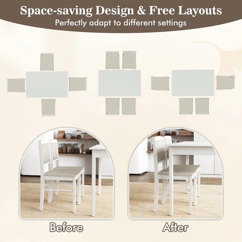 Gymax 5 PCS Dining Table Set for 4 w/Rubber Wood Legs Upholstered Seat