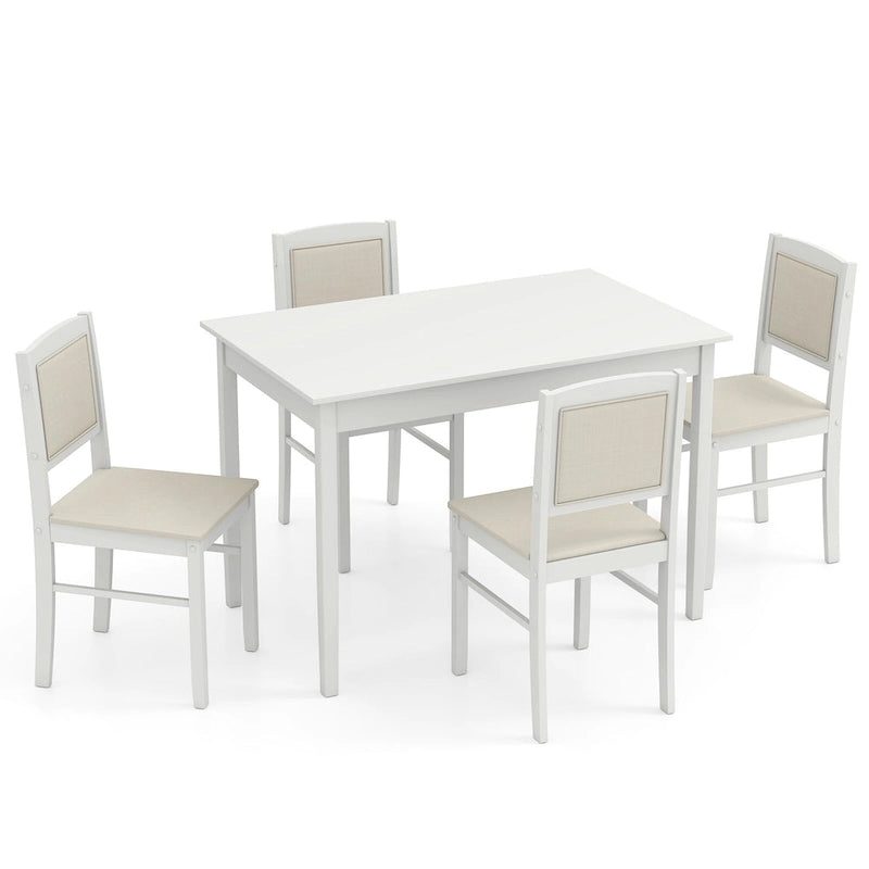 Gymax 5 PCS Dining Table Set for 4 w/Rubber Wood Legs Upholstered Seat