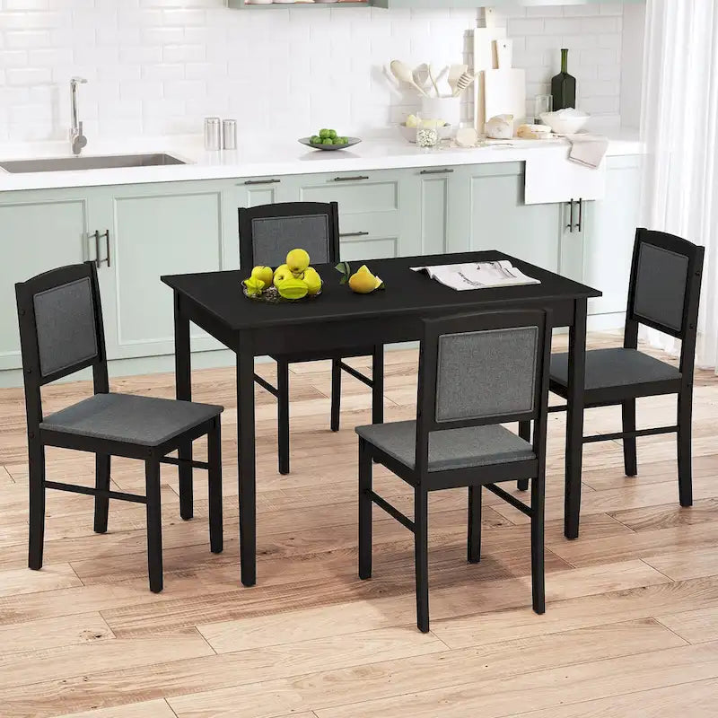 Gymax 5 PCS Dining Table Set for 4 w/Rubber Wood Legs Upholstered Seat