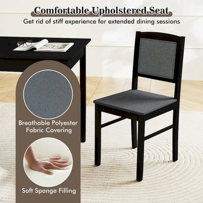 Gymax 5 PCS Dining Table Set for 4 w/Rubber Wood Legs Upholstered Seat