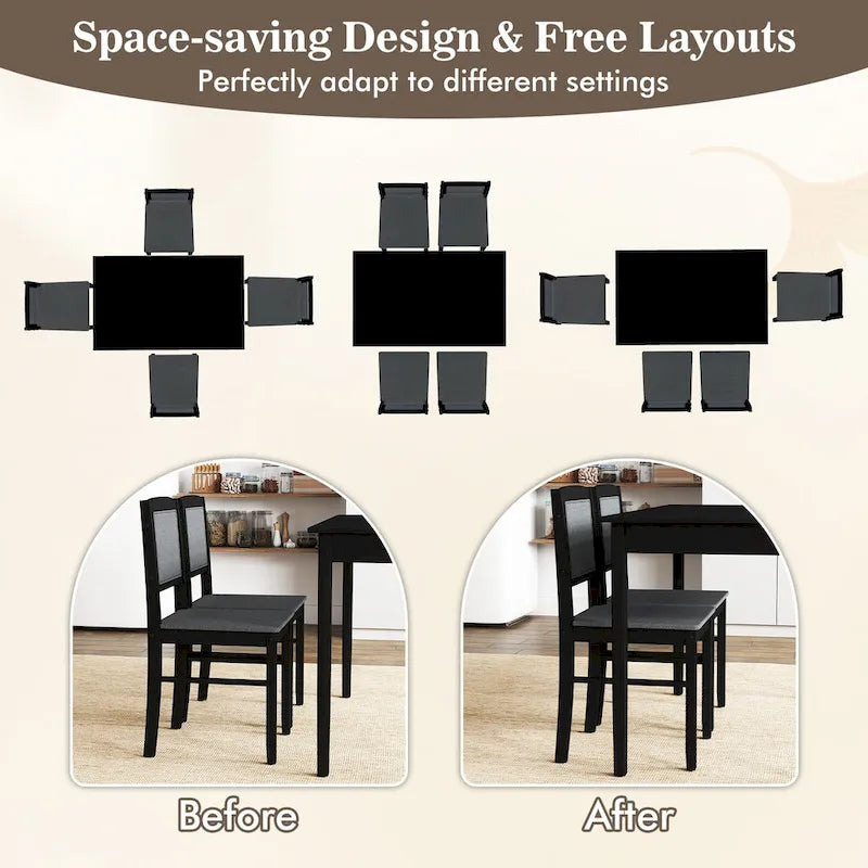 Gymax 5 PCS Dining Table Set for 4 w/Rubber Wood Legs Upholstered Seat