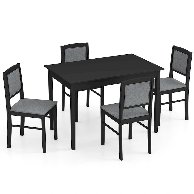 Gymax 5 PCS Dining Table Set for 4 w/Rubber Wood Legs Upholstered Seat