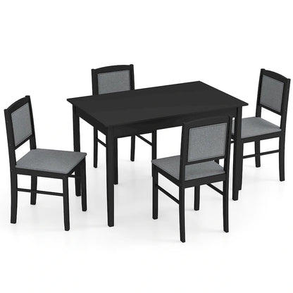 Gymax 5 PCS Dining Table Set for 4 w/Rubber Wood Legs Upholstered Seat