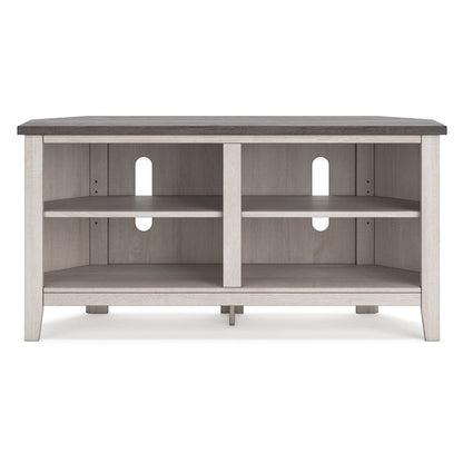 Elia Corner TV Media Console, 4 Shelves, Gray, Rustic White, 48 Inch