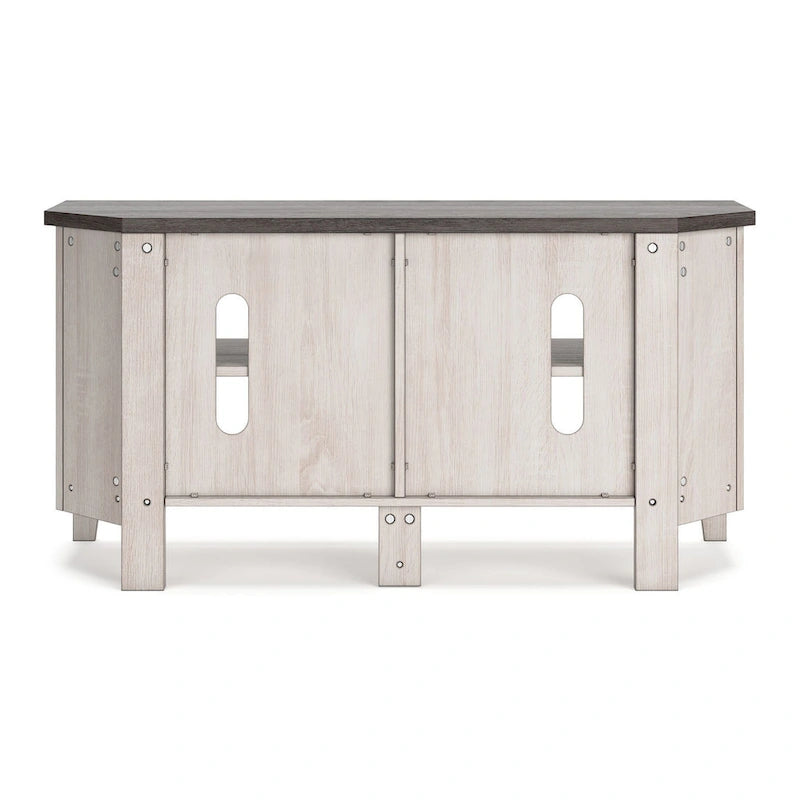 Elia Corner TV Media Console, 4 Shelves, Gray, Rustic White, 48 Inch
