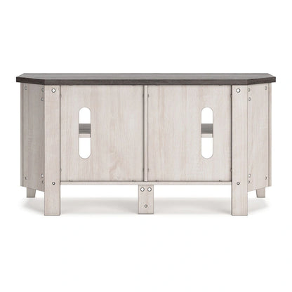 Elia Corner TV Media Console, 4 Shelves, Gray, Rustic White, 48 Inch