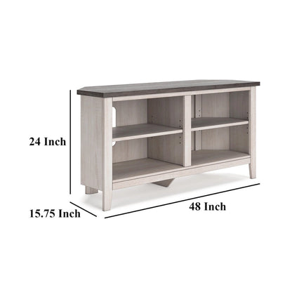Elia Corner TV Media Console, 4 Shelves, Gray, Rustic White, 48 Inch