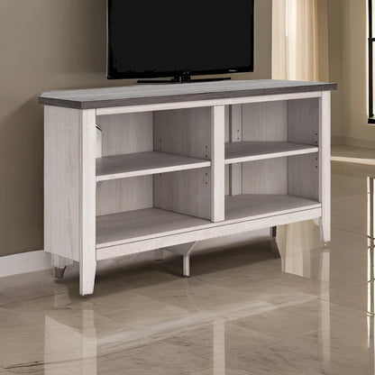 Elia Corner TV Media Console, 4 Shelves, Gray, Rustic White, 48 Inch