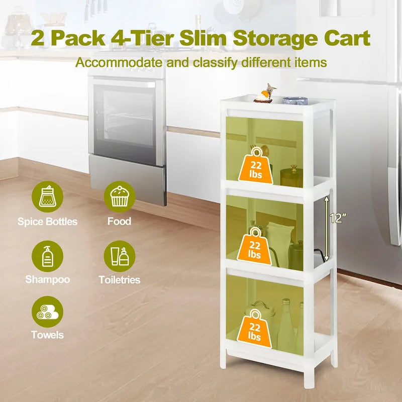 Gymax 2PCS 4 Tier Slim Storage Cart Detachable Kitchen Organizer