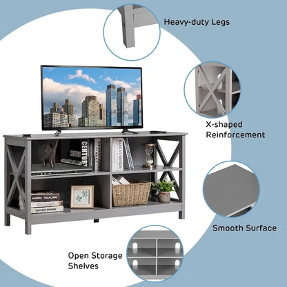 TV Stand Entertainment Media Center TV's 55 w/ Storage Shelves Gray - 47 inches in width