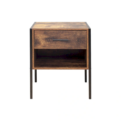 Vintage Industrial Nightstand Set of 2, Living Room Side Table with Drawers, Storage Cabinet with Open Shelves