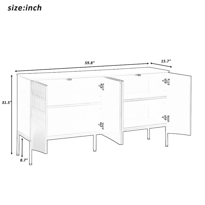Buffet Cabinet with 4 Curved Bottom Doors, Sideboard Cabinet with Metal Legs, Console Table with Adjustable Shelf