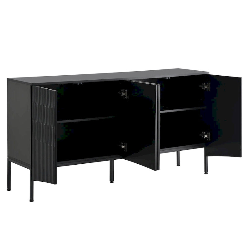 Buffet Cabinet with 4 Curved Bottom Doors, Sideboard Cabinet with Metal Legs, Console Table with Adjustable Shelf