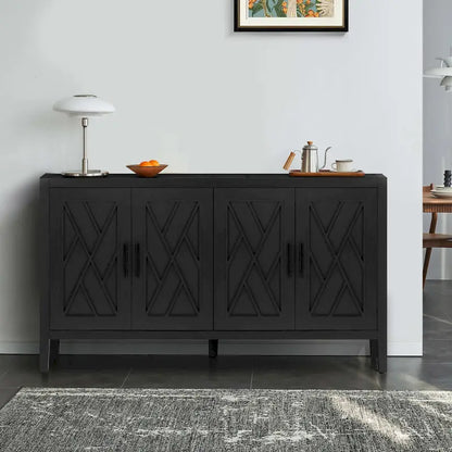 Wood Sideboard Cabinet with Pattern Door, Buffet Cabinet with Adjustable Shelves, Console Table with Solid Wood Legs