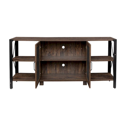 Industrial Farmhouse TV Stand with 4 Storage Shelf and 2 Storage Cabinets for Living Rooms and Kitchens