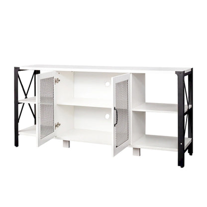 Industrial Farmhouse TV Stand with 4 Storage Shelf and 2 Storage Cabinets for Living Rooms and Kitchens
