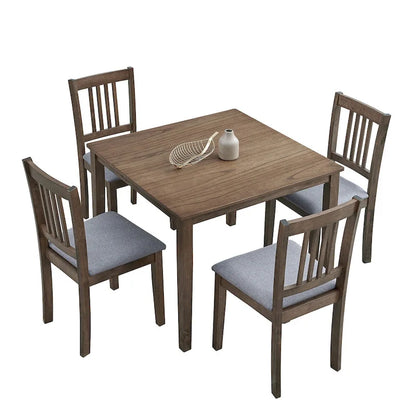 Kitchen Breakfast Nook Dining Table Chairs Set Square Wooden Dining Table Casual Dining Table with 4 Upholstered Dining Chairs