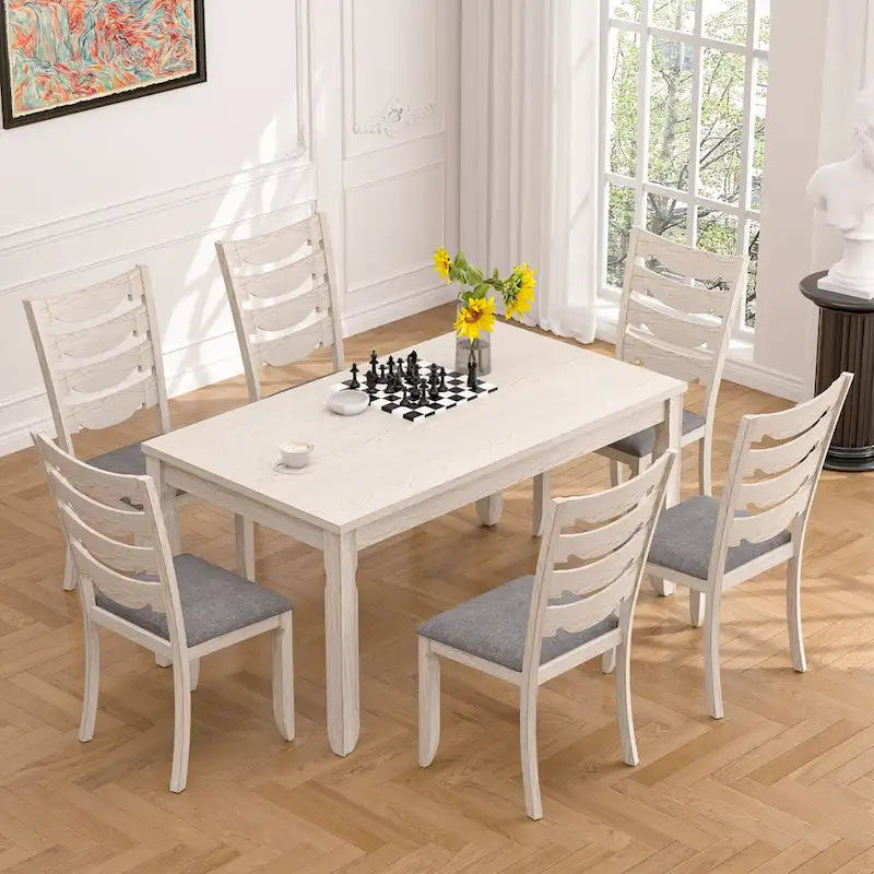 VECELO Grey Solid Wood Dining Table, Kitchen Table with Square Legs, Farmhouse Dining Table