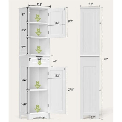 67 H Tall Bathroom Cabinet Narrow Linen Tower, Storage Cabinet with 2 Doors & Drawer