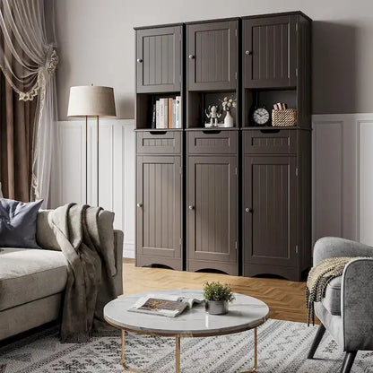 67 H Tall Bathroom Cabinet Narrow Linen Tower, Storage Cabinet with 2 Doors & Drawer