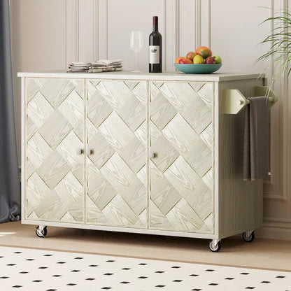 51.2W Kitchen Island with Drop Leaf, Farmhouse Kitchen Island on Wheels with Internal Storage Rack Rolling Kitchen Cart