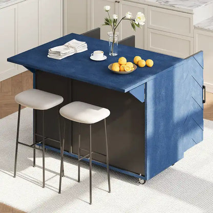 51.2W Kitchen Island with Drop Leaf, Farmhouse Kitchen Island on Wheels with Internal Storage Rack Rolling Kitchen Cart