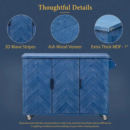 51.2W Kitchen Island with Drop Leaf, Farmhouse Kitchen Island on Wheels with Internal Storage Rack Rolling Kitchen Cart