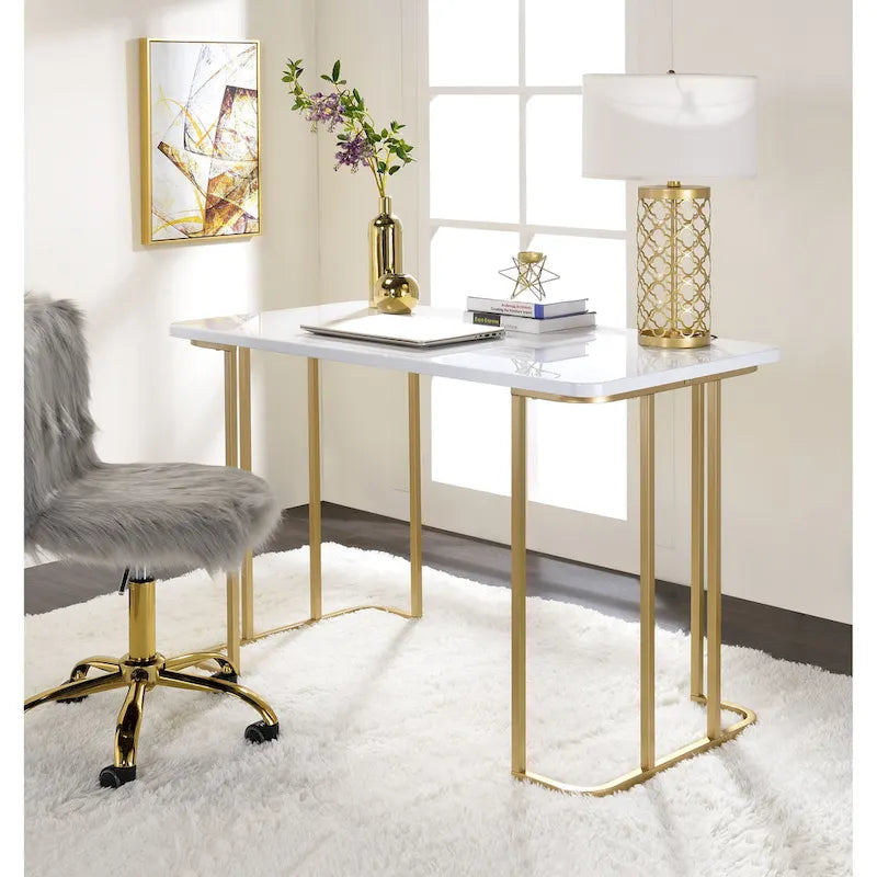 Estie White & Gold Finish Writing Desk