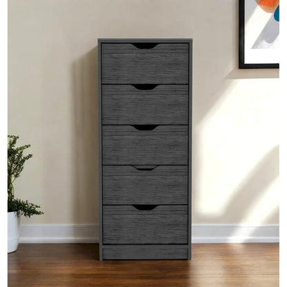 Compact Vertical Wood Dresser with 5 Drawers Slim Chest of Drawers for Bedroom or Office Use