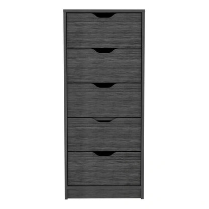 Compact Vertical Wood Dresser with 5 Drawers Slim Chest of Drawers for Bedroom or Office Use