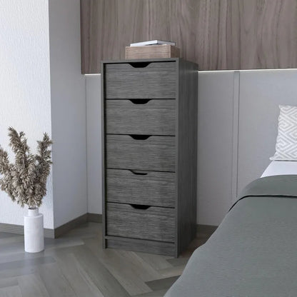 Compact Vertical Wood Dresser with 5 Drawers Slim Chest of Drawers for Bedroom or Office Use