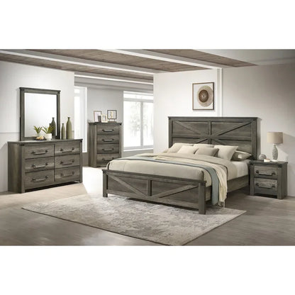 Furniture of America Vraif Farmhouse Rustic Grey Wood Panel Bed