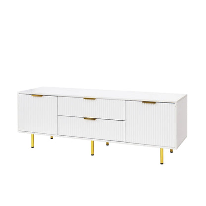 Modern Warm White TV Stand with 2 Storage Cabinets and 2 Soft Close Drawers for Apartments and Living Rooms