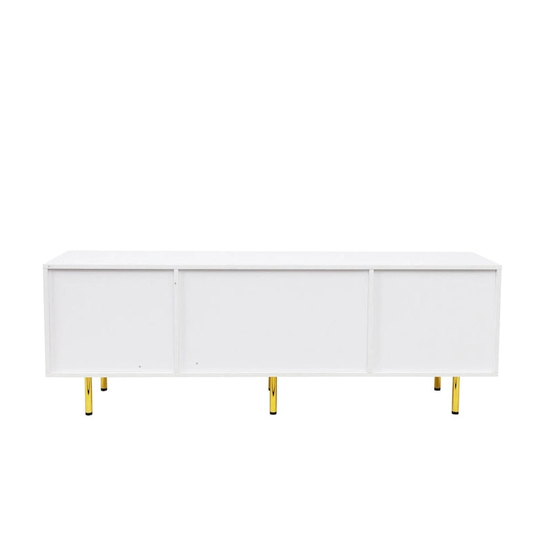 Modern Warm White TV Stand with 2 Storage Cabinets and 2 Soft Close Drawers for Apartments and Living Rooms