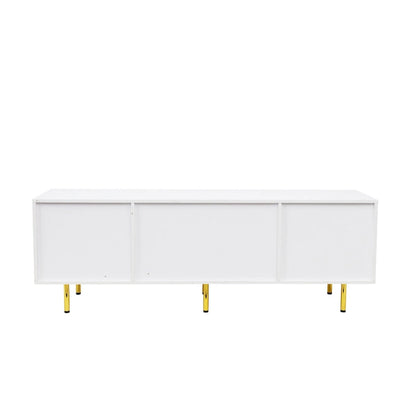 Modern Warm White TV Stand with 2 Storage Cabinets and 2 Soft Close Drawers for Apartments and Living Rooms